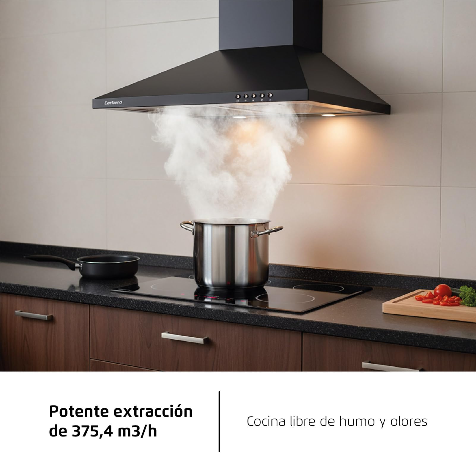 Corberó - Campana Extractora Pirámide 60 cm | TEIDE636N |375.4 m3/h | 57db | 36.5 W | 3 Velocidades | Control por Pulsador |2 Filtros de Aluminio + Filtro de Carbon | Negro — view 8