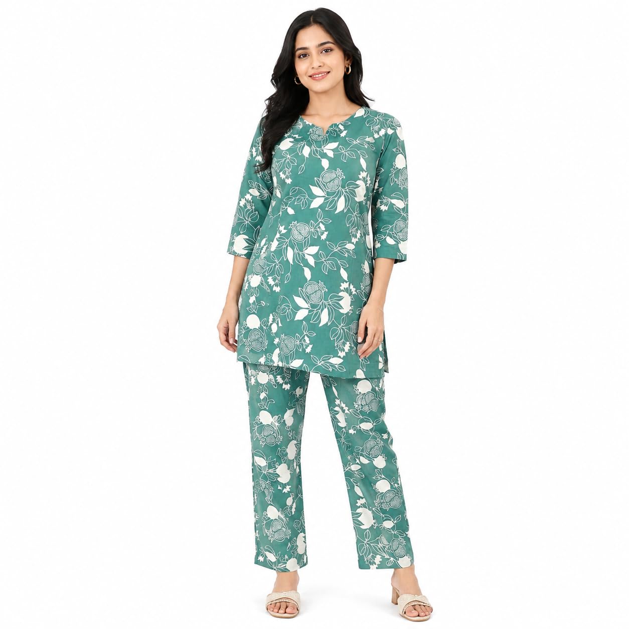 Women's Sage Green Floral Kurta Pant Co-Ord Set, L-picture-30