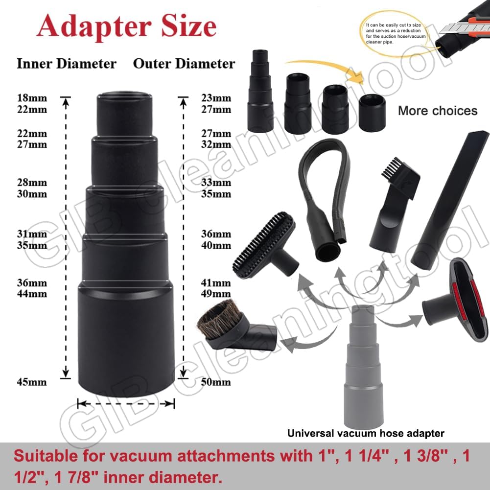 9 accesorios de aspiradora de limpieza del hogar para accesorios de aspiradora de tienda – Adaptador de manguera de vacío de 2 1/2 pulgadas a 1 1/4 pulgadas, adaptador de 1 7/8 a 1 pulgada para