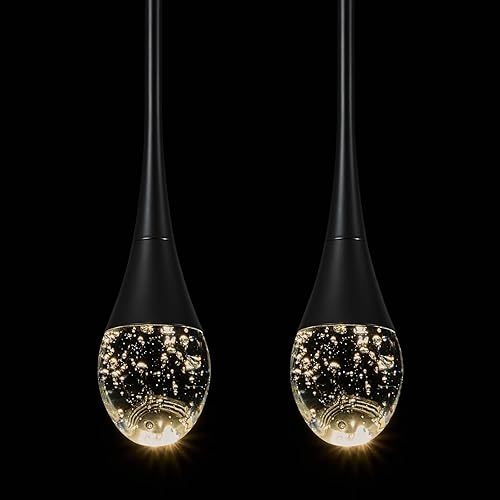 Luces colgantes modernas para isla de cocina, mini lámpara colgante de cristal negro con LED regulable de 4000 K cristal de burbujas, iluminación