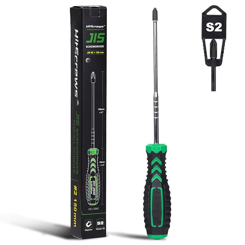 Chave de Fenda JIS #2 HitScrews com Haste Longa de 6 mm e Ponta Magnética, 15 cm