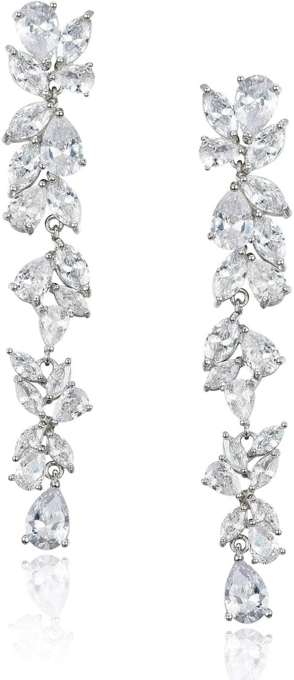 SWEETV Cubic Zirconia Bridal Earrings for Women Brides, Crystal Chandelier Wedding Drop Earrings for Prom or Pageant