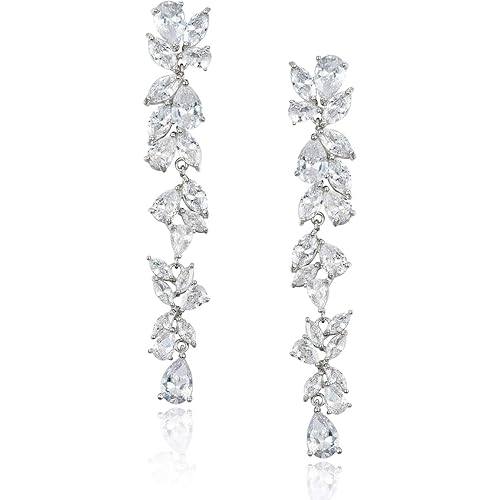 SWEETV Cubic Zirconia Bridal Earrings for Women Brides, Crystal Chandelier Wedding Drop Earrings for Prom or Pageant