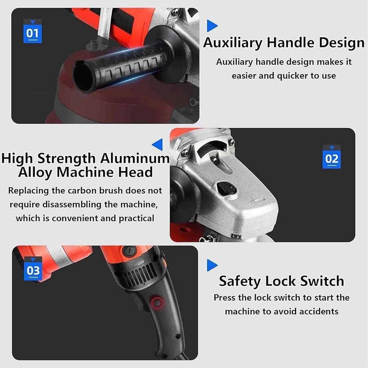 3 Head Concrete Grinder & Sander 2800w Concrete Wall Floor Grinder Kit with 3 Diamond Wheels,90° Seamless Sanding,Rock/Stone/Granite Polisher & Dust Vacuum Attachment (Withoutextensionpole)