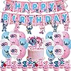 Lilo Stitch Party Supplies 50 stuks verjaardagsfeestdecoraties, taarttoppers, spiraalversiering, banner, cupcake topper…