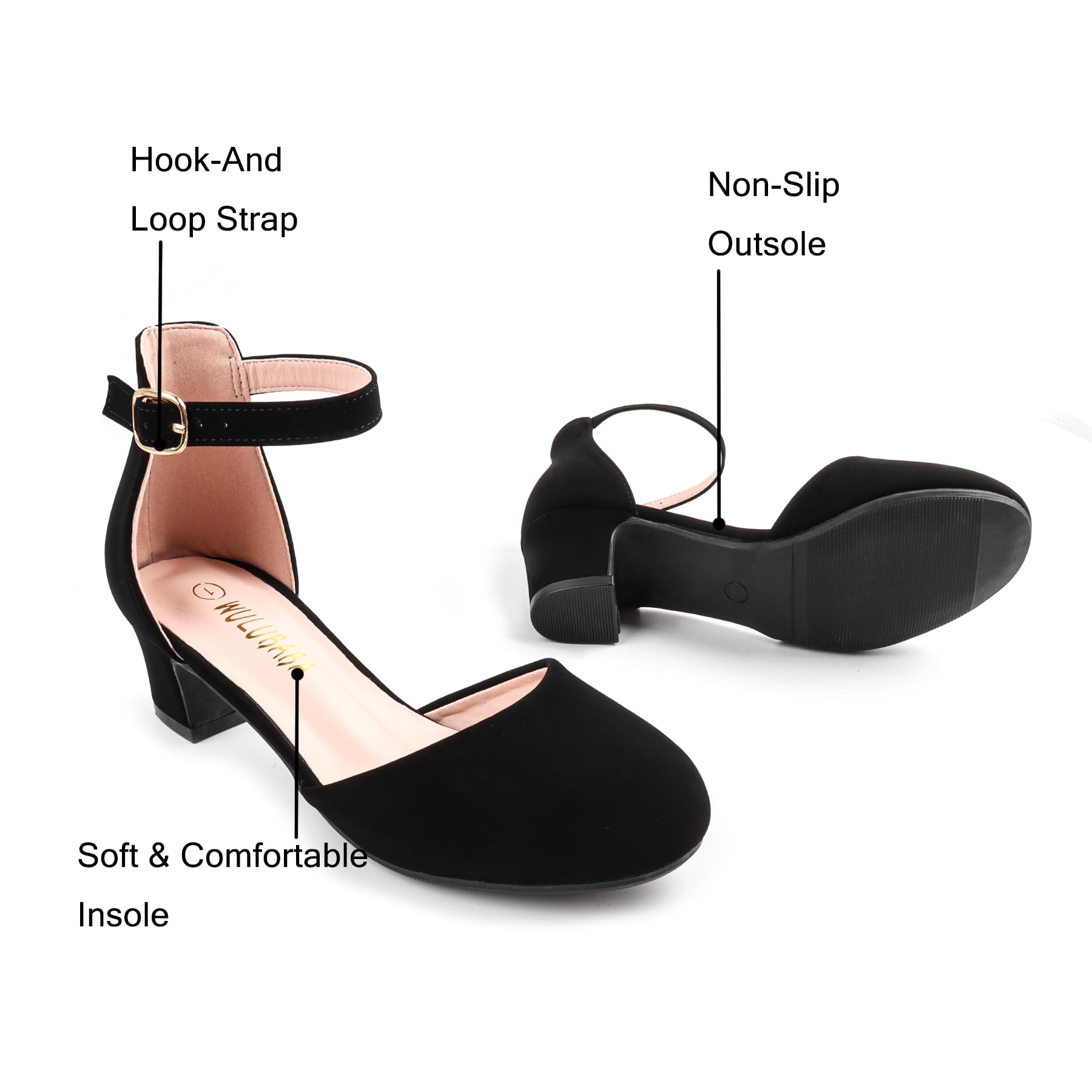 Girls Dress Shoes Closed Toe, High Chunky Kids Heels for Girls, Ankle Strap Wedding Party Pump Flower Girl Shoes - 5