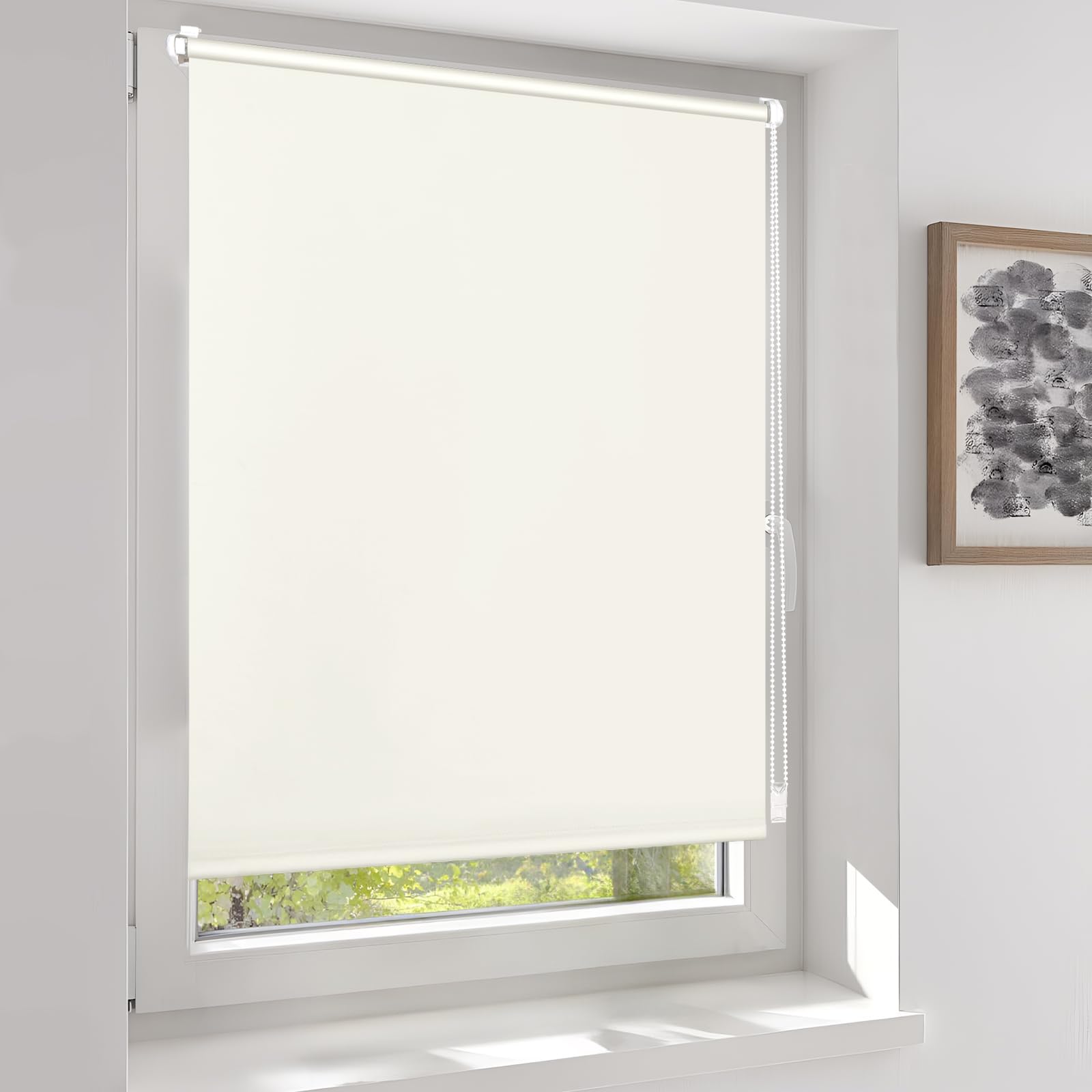 Sekey Verdunklungsrollo ohne Bohren Klemmfix 80 cm breit, Seitenzugrollo Hitzeschutz Sichtschutz und Sonnenschutz Wandmontage Deckenmontage Klemmrollo für Fenster & Tür, 80 x 160 cm, Beige