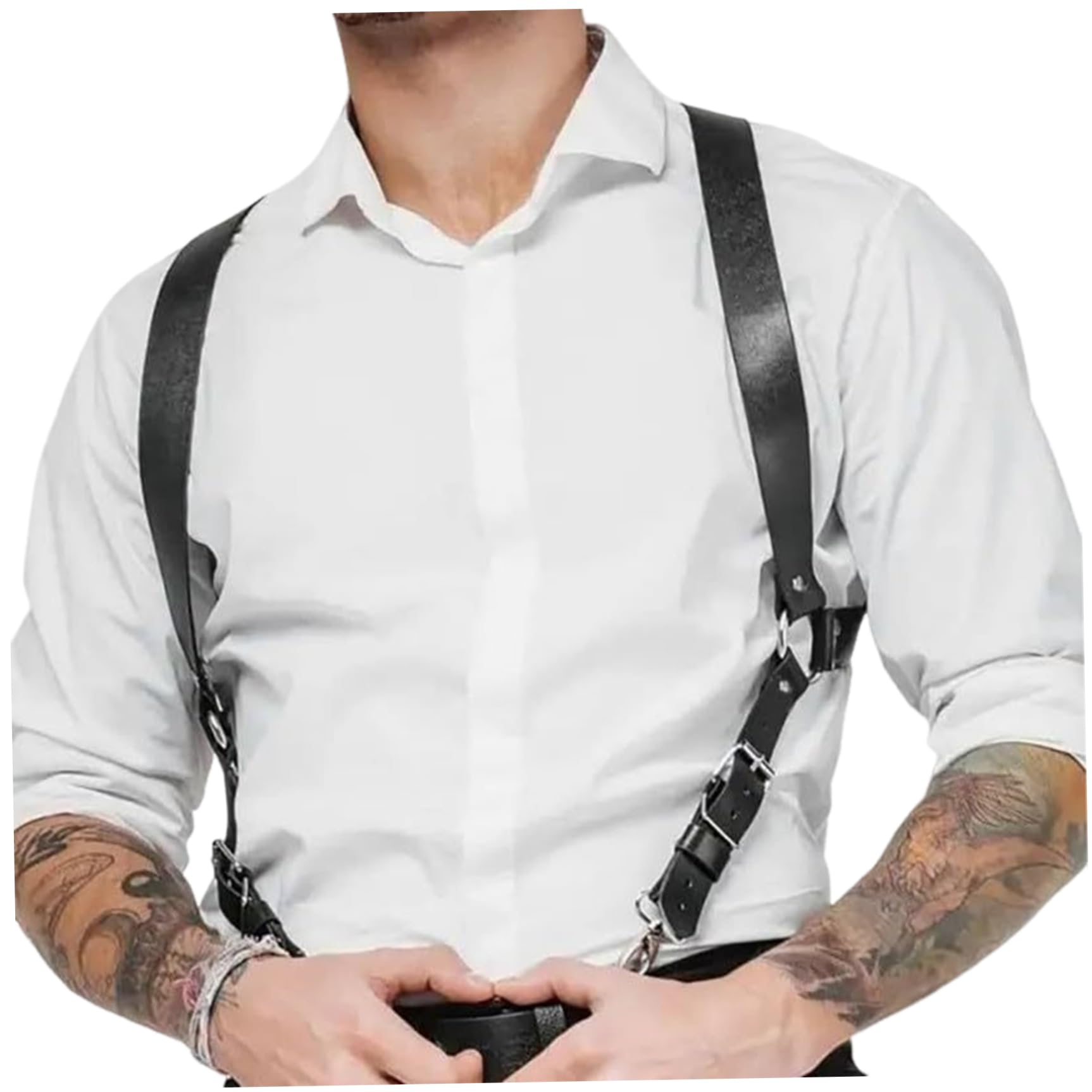 NIDONE Arnés para hombres Sexy Attetable Chest Arnés de cuero PU negro con clip Cuerpo de servicio pesado para la camisa de los hombres, rendimiento del club nocturno y más, para