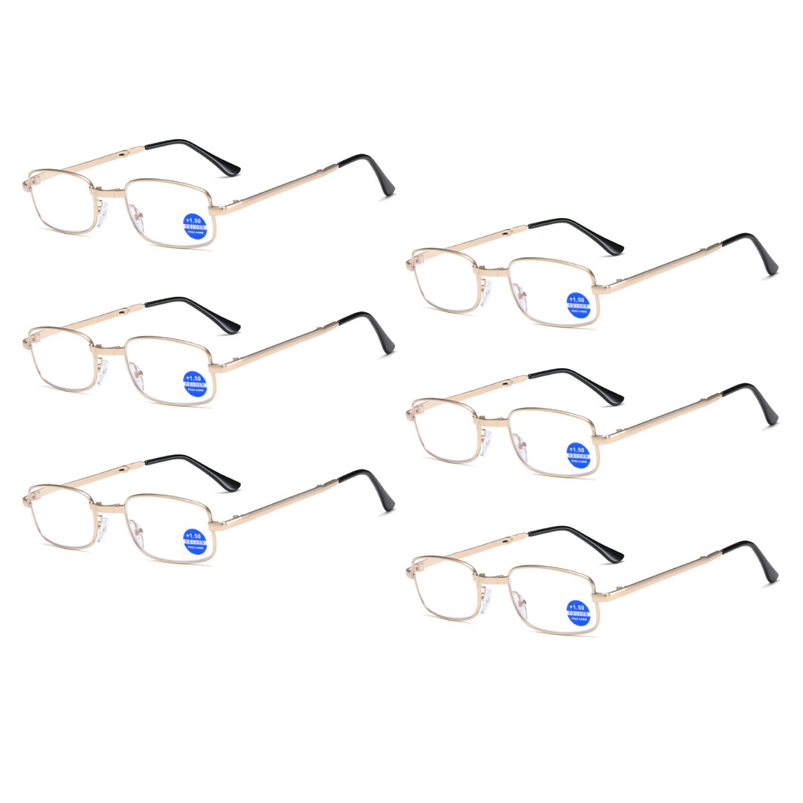 Lesebrille aus Metall, faltbar, Unisex, Anti-Blaulicht, Computerbrille, Presbyopie Dioptrien, 6 Stück
