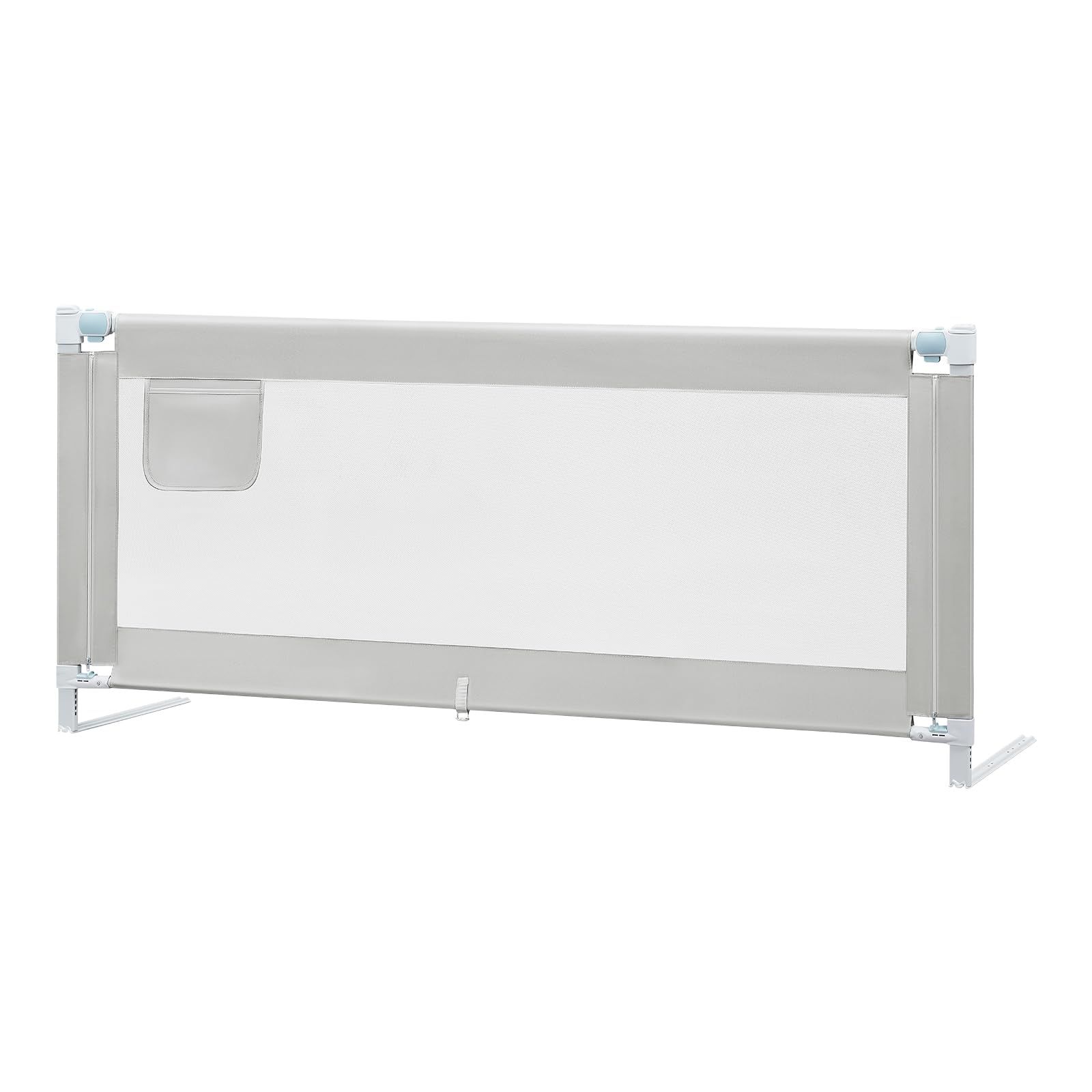 WOLTU Bettgitter 200 cm Eine Seite, Bettschutzgitter für Kinderbetten & Elternbetten, einziehbares Rausfallschutzgitter, höhenverstellbar 69-87 cm, Hellgrau