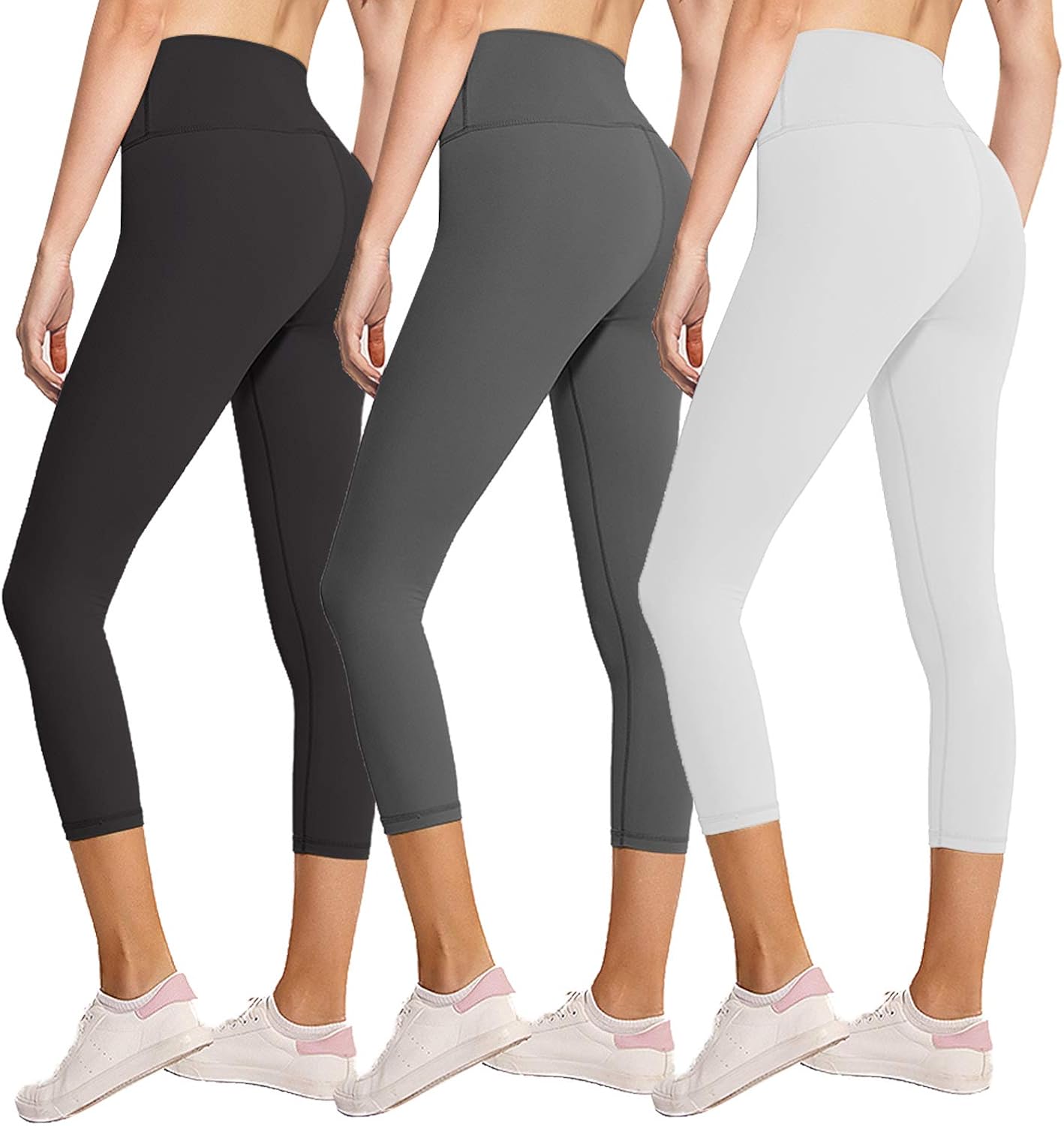 3 Pack Capri Leggings for Women Butt Lift-High Waisted Tummy Control Black Workout Yoga Pants: Clothing