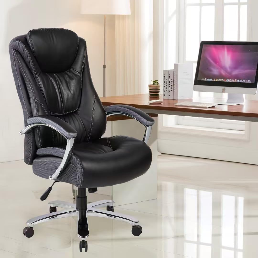 High Backrest PU Material Office Chair with Adjustable Height Big and Tall Office Chair Withheavy Duty Oversized Desk Chair, PU/Black