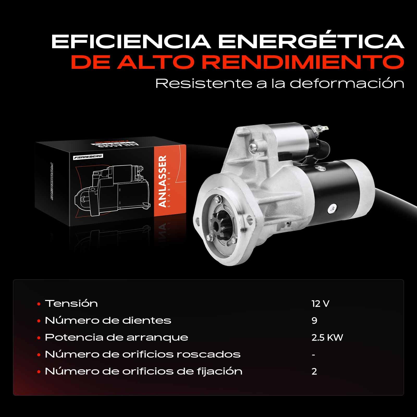 Frankberg Motor de arranque para automóvil Diesel 2,5 KW/12 V/9 dientes Compatible con Cabstar F22 H40 2.3L Pick-up D21 2.5L Replace# 0986016031,30730N