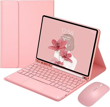 Keyboard Case for Samsung Galaxy Tab S9FE PLUS 12.4" 2023 with Built-in Pencil Holder, Magnetic Detachable Wireless Backlit Keyboard with Bluetooth Mouse, Pink