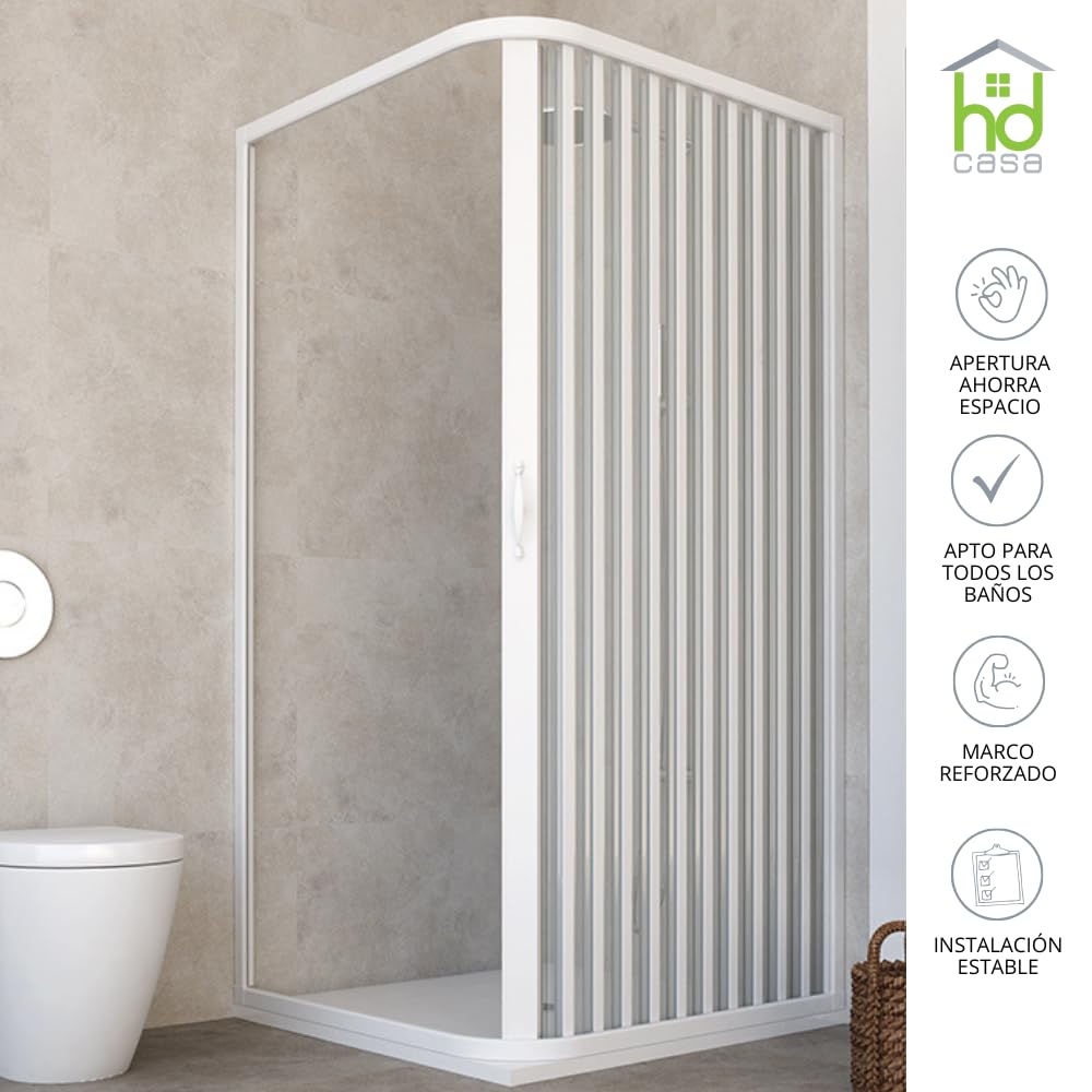 HD CASA Box Doccia a Soffietto in PVC Modello Paola, Anta Unica Reversibile Riducibile, Apertura Laterale con Profili Bianchi, Cabina Doccia Angolare Salvaspazio Made in Italy 70x70 x185h cm