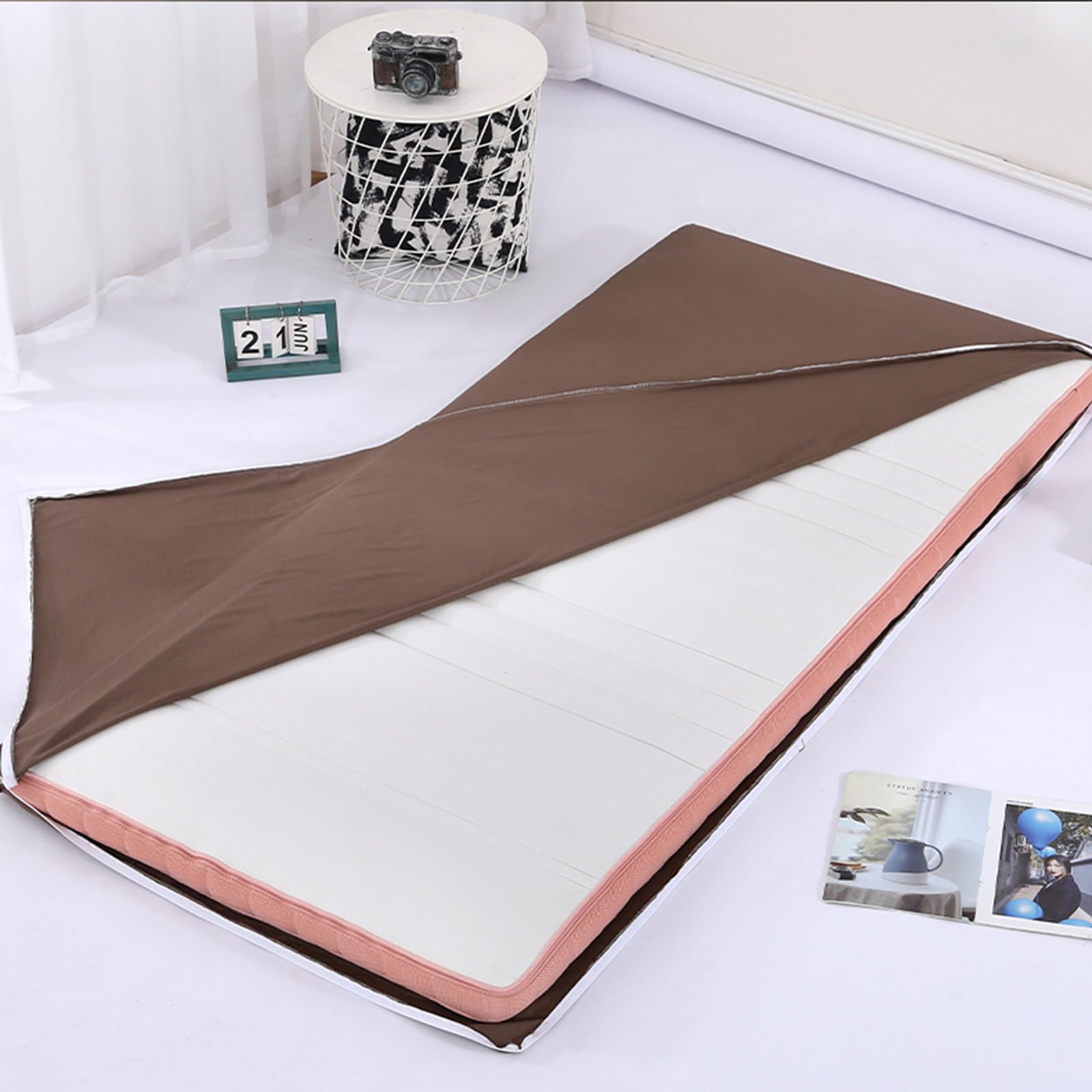 Staubdichte Futon-Bodenmatratzenbezug Ohne Matratze, Rutschfester Bezug für Traditionelle Futon-Matratze Waschbar Tatami-Matte Schutzhülle Staubschutz mit Reißverschluss,D,150x190cm/59x75in