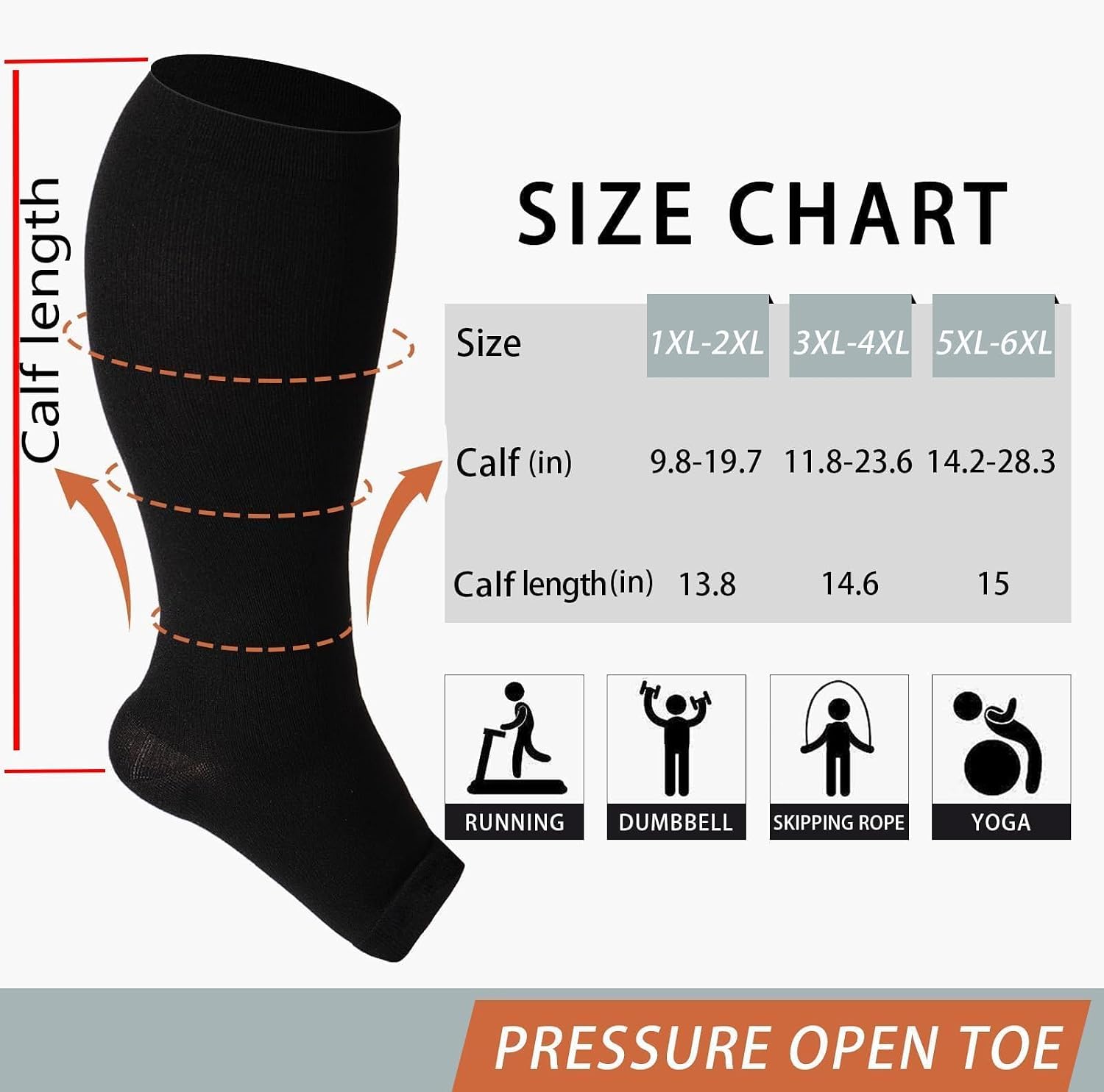 Abodhu Plus Size Compression Socks Open Toe Compression for Women& Men 15-20mmHg Wide Calf Knee High Toeless Compression Sock