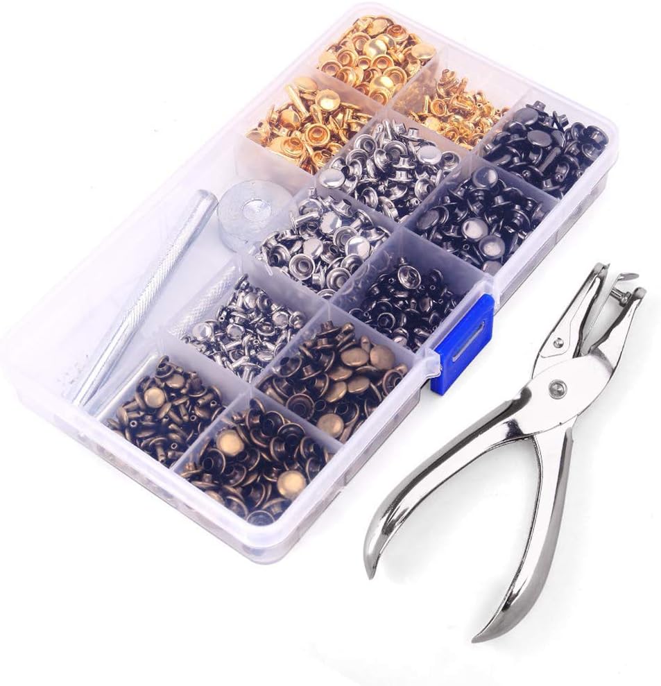 Queta 480 Sets of Leather Rivets Double Cap Rivet,3 Size and Four Colors(Gold,Silver,Bronze and Gunmetal),Good Fixing Tool for DIY Leather Craft,Clothes,Shoes,Bags to Decoration : Arts, Crafts & Sewing