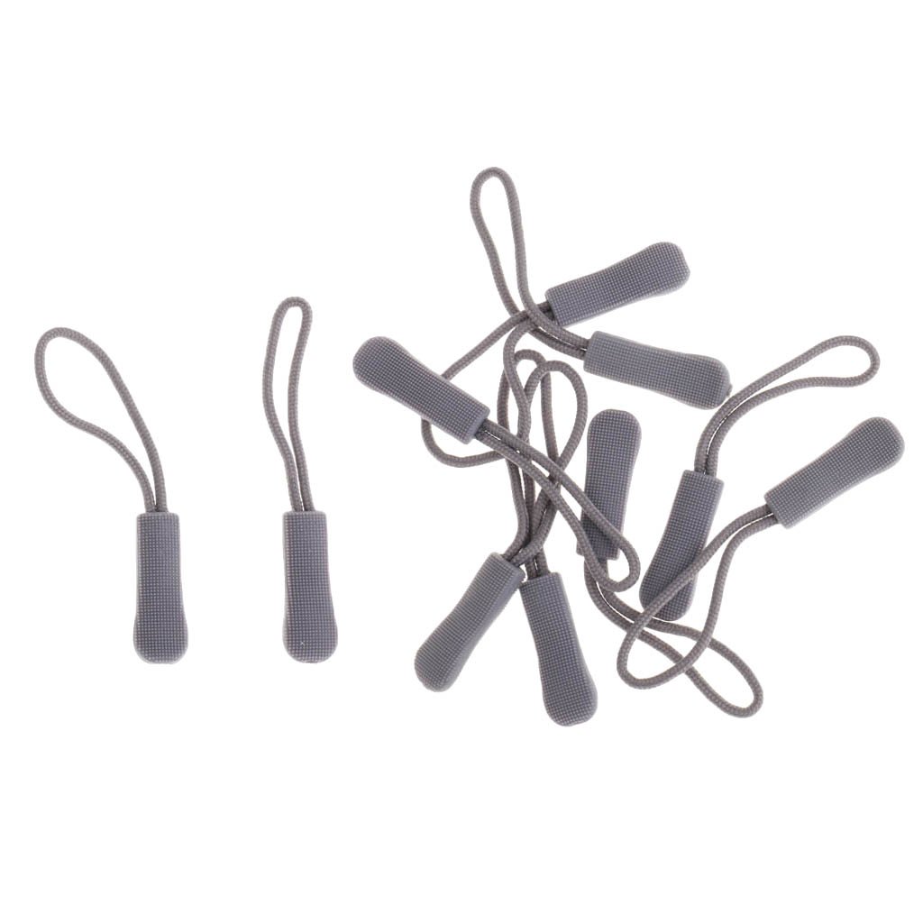 10pcs Zipper Pull Cord Zip Puller Fastener Slider Replacement Gray