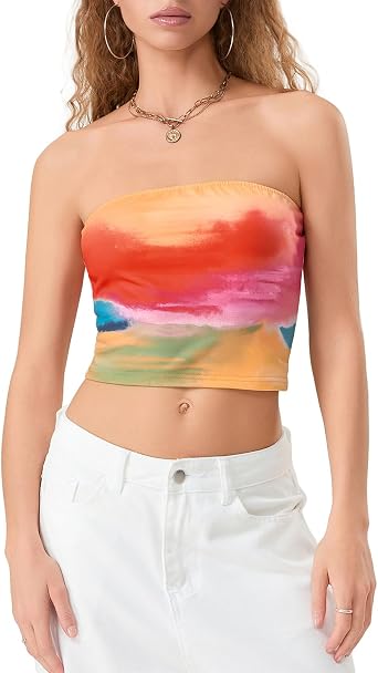 Women s Y2K Floral Print Strapless Tube Top Off Shoulder Backless Bandeau Tank Tie Dye Aesthetic Crop Corset Top