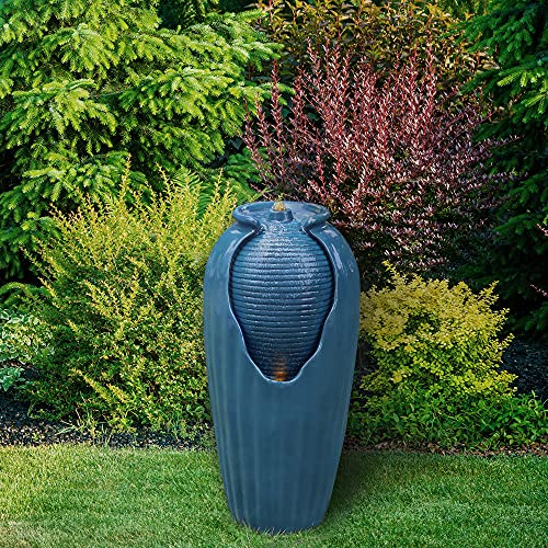 Teamson Home Outdoor Glazed Vase Floor Water Jar Fountain With Led Lights For Garden Patio And Deck, Blue, 14.96 X 14.57 X 31.89 #TOP2