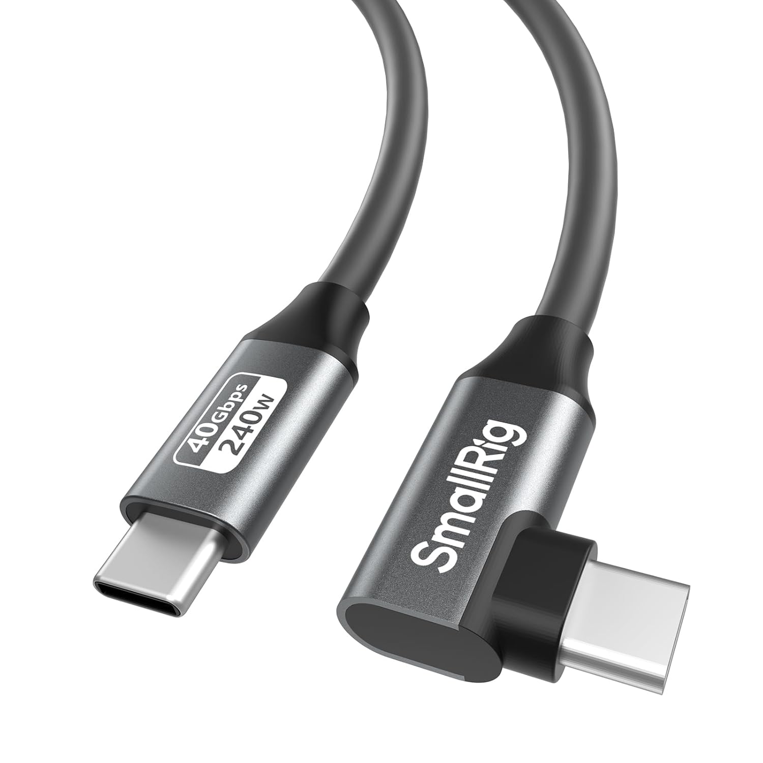 SMALLRIG USB4 40Gbps USB-C Cable, 240W Fast Charging & 8K@60Hz Video & 40Gbps Data Transfer, 35cm/13.8in Straight to Angled Connectors with Cable Tie, for MacBook for iPad Pro for iPhone - 5075