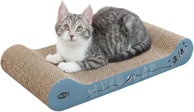 TRIXIE Wild Cat Scratching Board – Robust Corrugated Cardboard Cat Scratcher with Catnip – Satisfies Natural Scratching Instinct & Protects Furniture – 41 × 24 × 7 cm | Scratching board made of sturdy corrugated cardboard - for claw care and activity, ideal for active cats at home