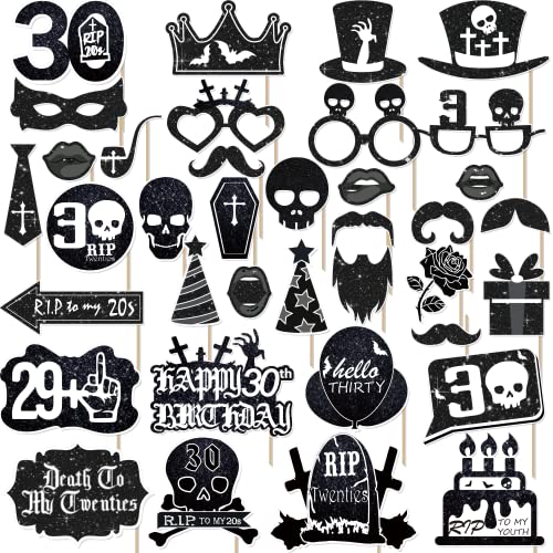 Cocomigo 30th Birthday Photo Booth Props, Death to Rip to My 20s Birthday Decorations for 30th Birthday, Glitter 20s Birthday Decorations Photo Booth Props cocomigo