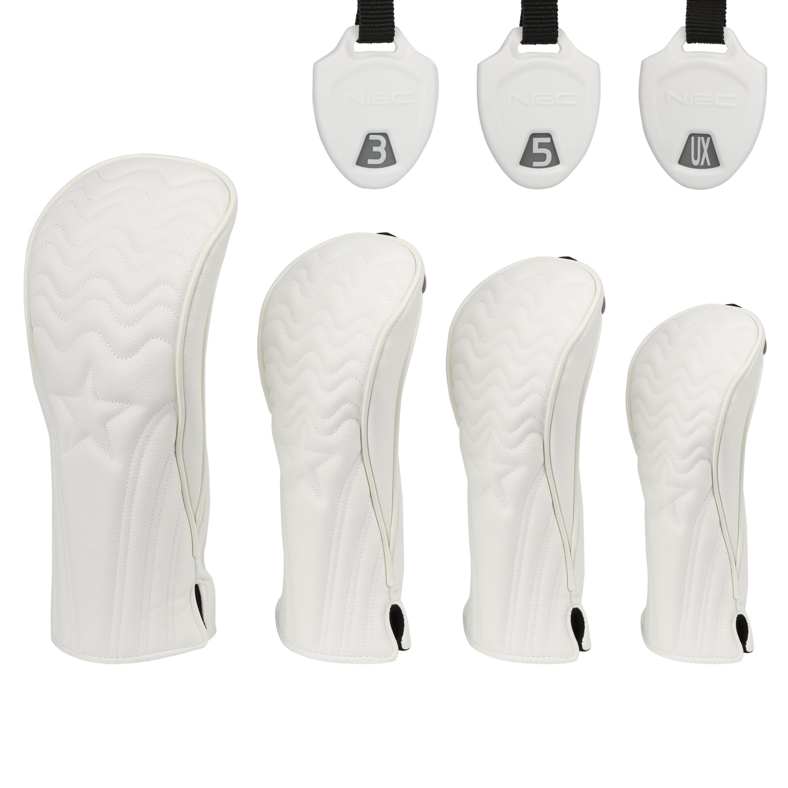 4pcs or 1pc Golf Club Head Covers for Woods, Driver, Fairway, Hybrid – Premium PU Leather with Interchangeable Tags &amp; Magnetic Blade and Mallet Putter Covers