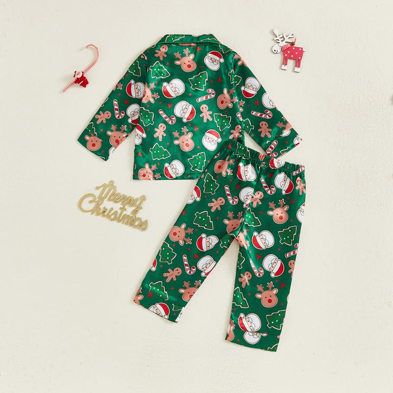 Baby Boy Girl Christmas Silk Pajamas Set Striped Candy Cane Long Sleeve Button Down Shirts and Pants Satin Pj Sets3