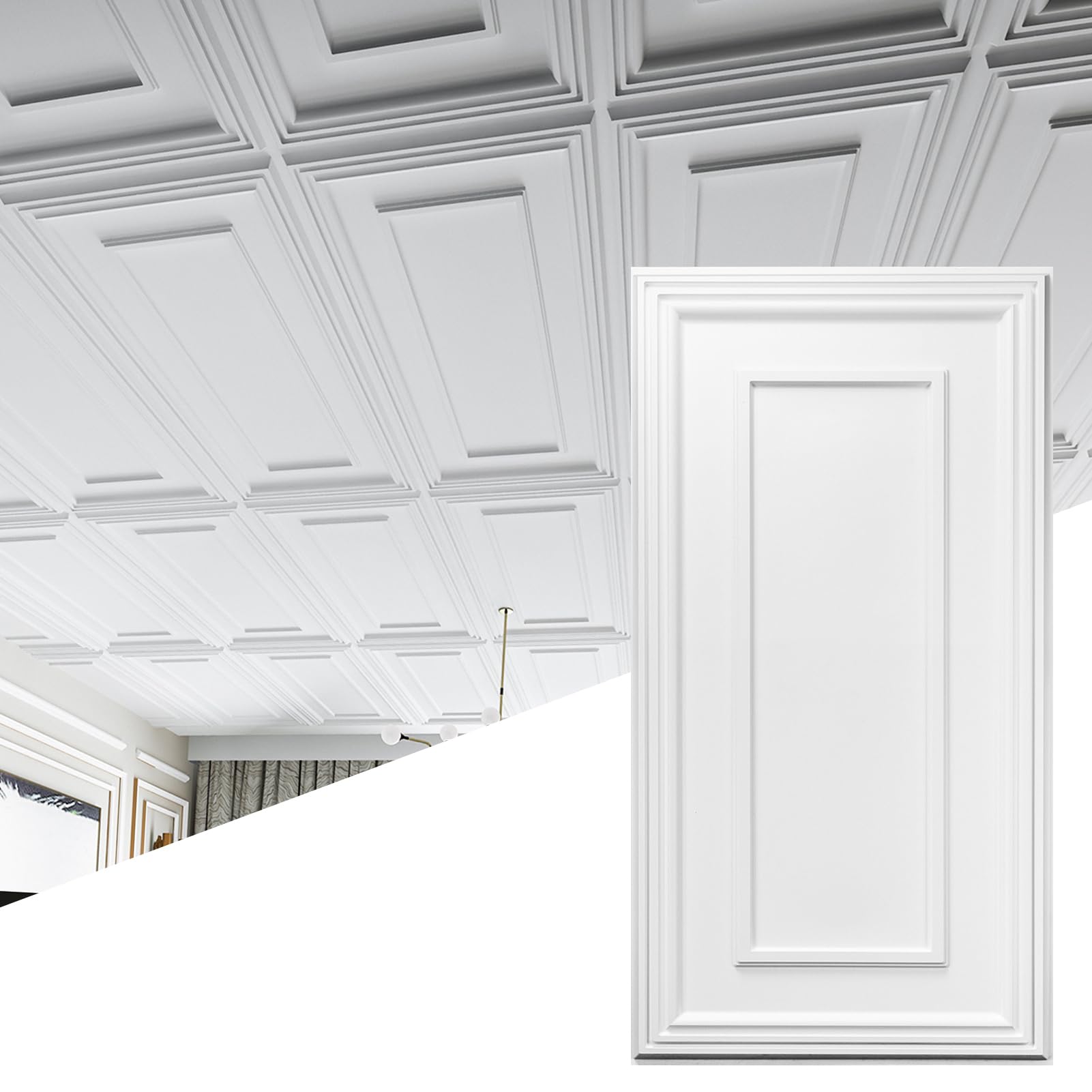 Art3d Drop Ceiling Tiles, 24x48in. White (12-Pack), Polyvinyl Chloride (PVC), Glue Down
