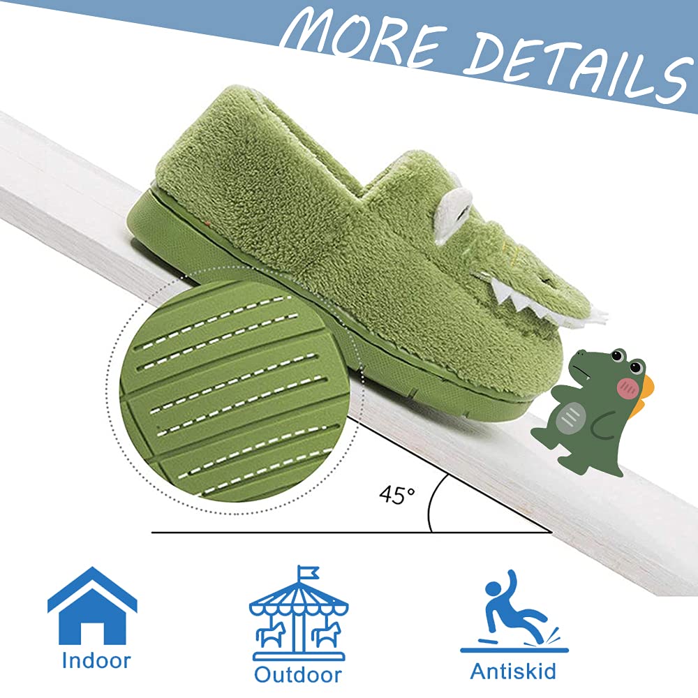 DRECAGE Pantofole Invernali Bambino Bambina Peluche Dinosauro Divertenti Pantofole da casa per Ragazze e Ragazzo Antiscivolo Caldo Ciabatte Verde 25/26 EU Dimensione Etichetta 170