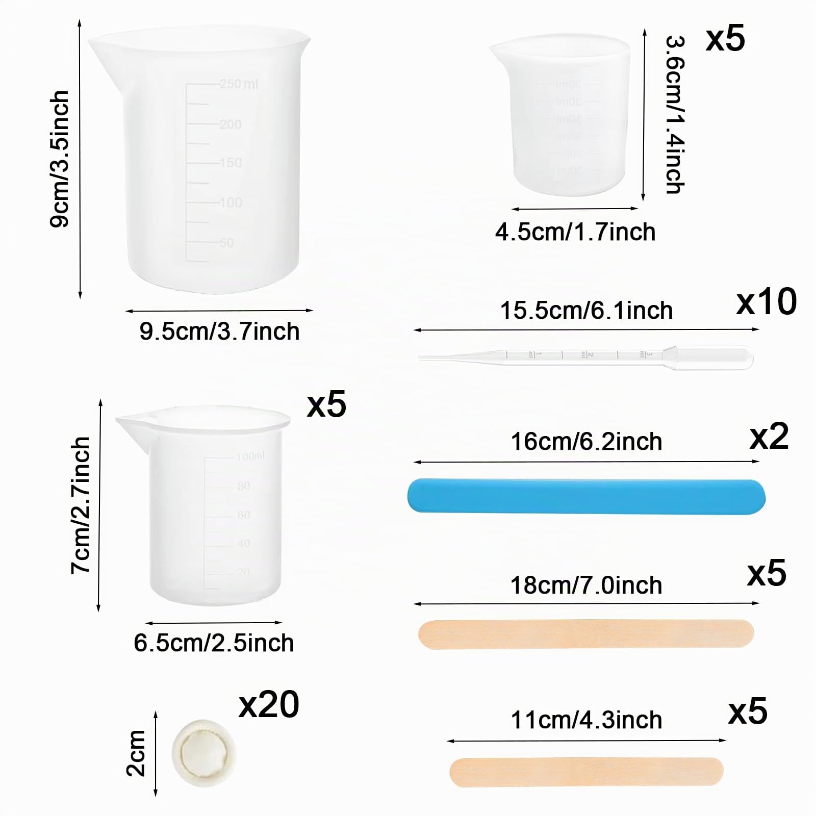 11 Piezas Tazas de Silicona para Resina 30ml/100ml/250ml - Taza Medidora con Escala Precisa para Bricolaje Hecho a Mano, Laboratorio