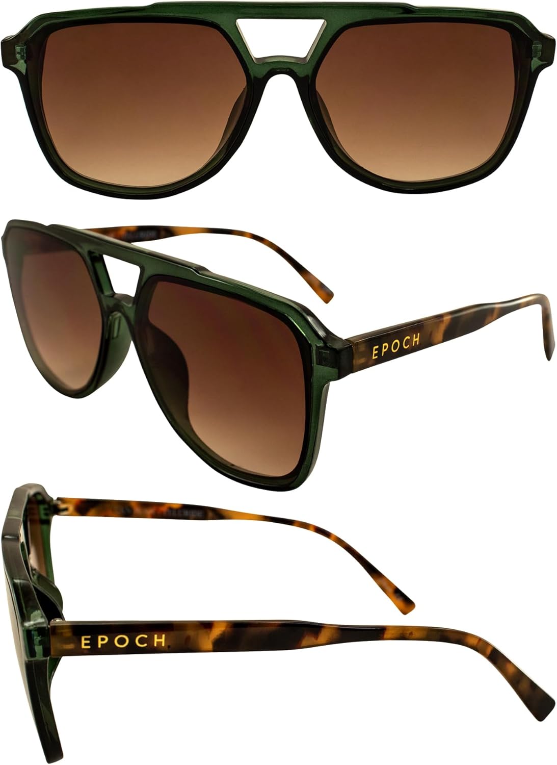 Epoch Eyewear San Juan Teluride Oversized Sunglasses for Men or Women Black Frame w/Tortoise Temples & Gradient Brown Lens