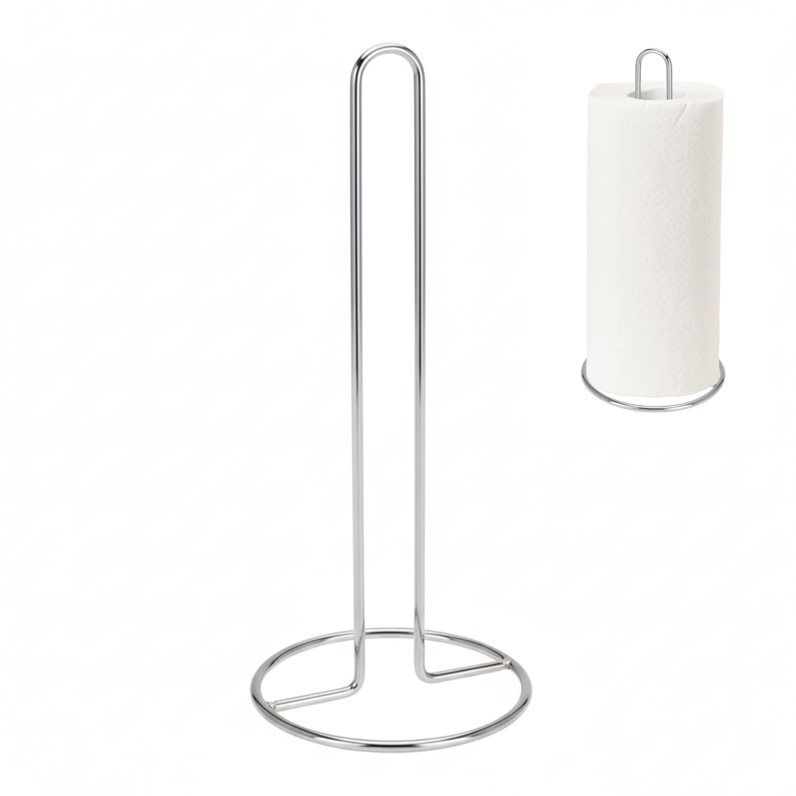 Geezy Silver Stainless Steel Kitchen Roll Holder - Stylish Freestanding Paper Towel Stand - Tissue Dispenser & Organiser For Kitchen Countertop & Dining Table