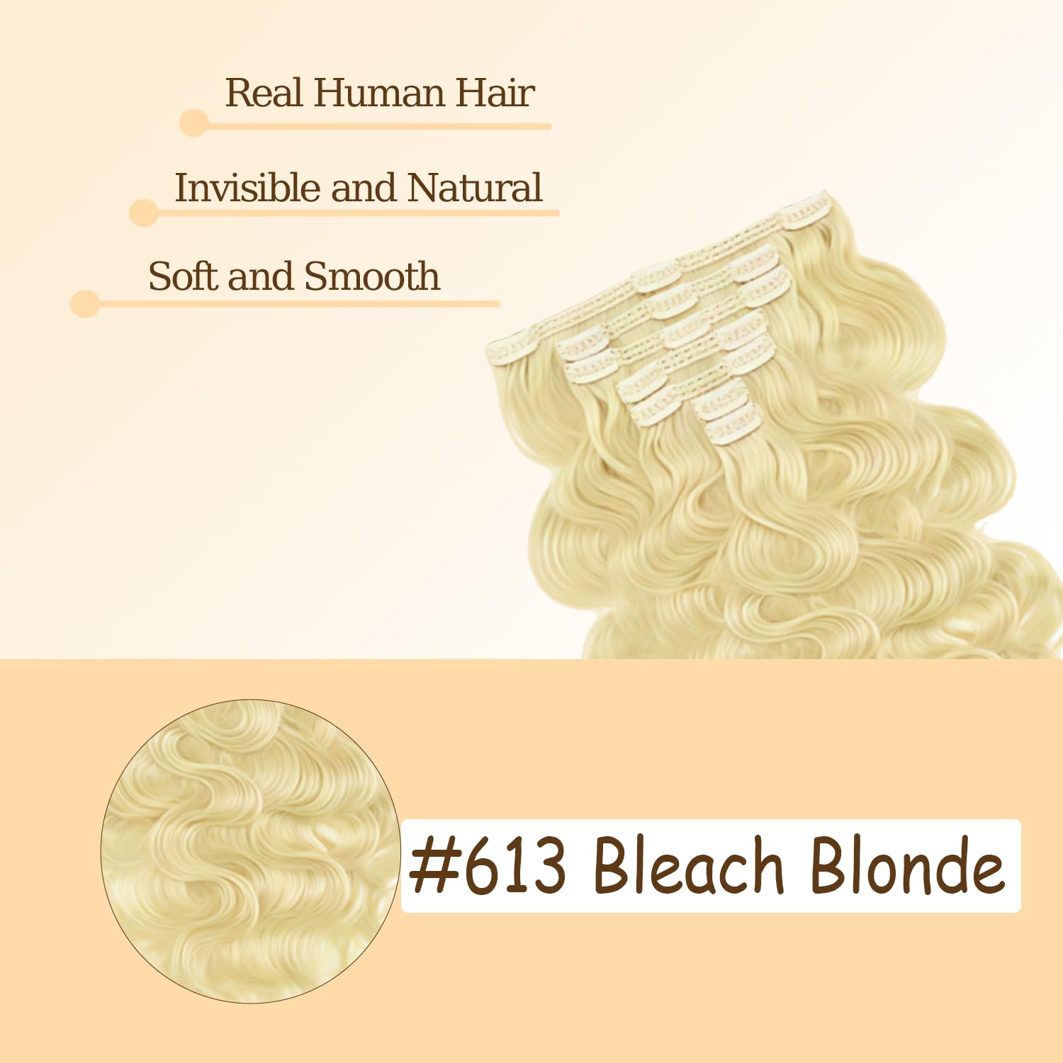 18 Inch #613 Blonde Clip in Hair Extensions,Soft Real Human Hair 120g 7pcs,Brazilian Remy Clip ins for Women,Honey Blonde Clip ins Silky Body Wave Hair Extensions