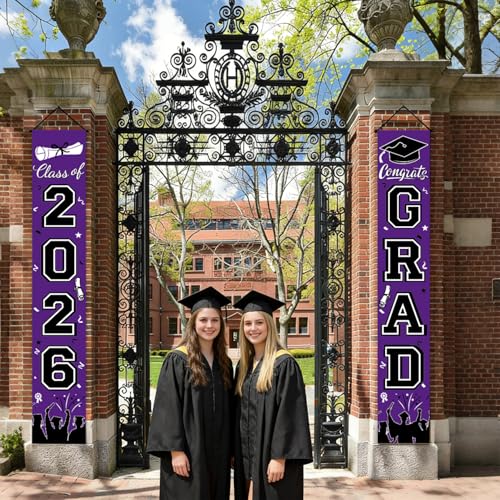Image of Graduation Banner Class of 2026, Purple Graduation Decorations 2026 Porch Banner, Congrats Grad Decorations for Door and Porch Party Supplies