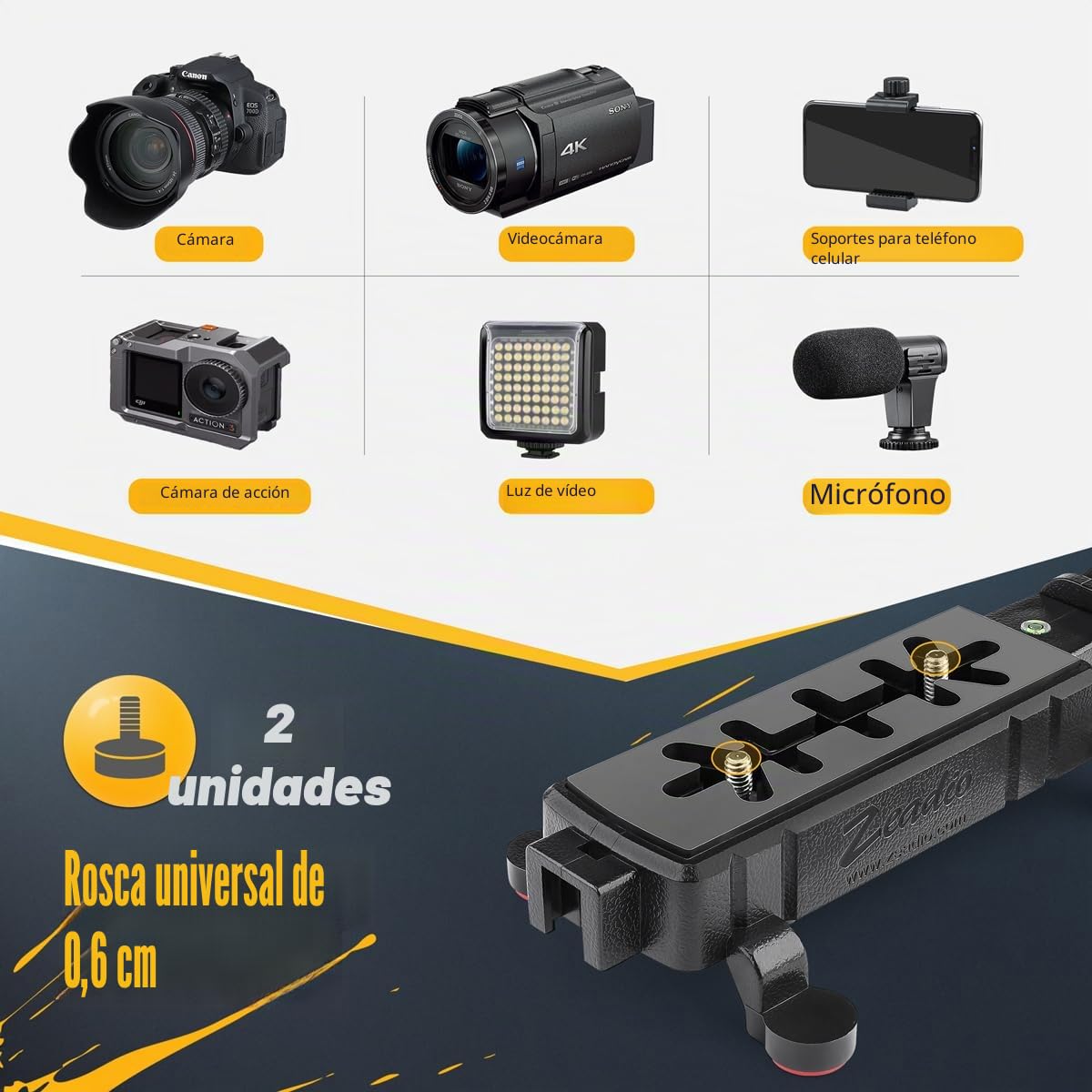 Zeadio Estabilizador portátil con el zócalo Accesorio para Todas Las cámaras de acción, cámaras de Video y teléfonos inteligentesympus cámara videocámara
