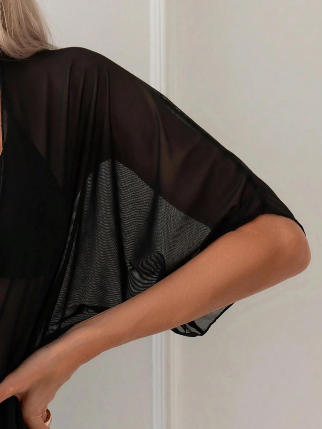 Summer Beach Women's Solid Color Mesh Kimono Cardigan cover ups for swimwear