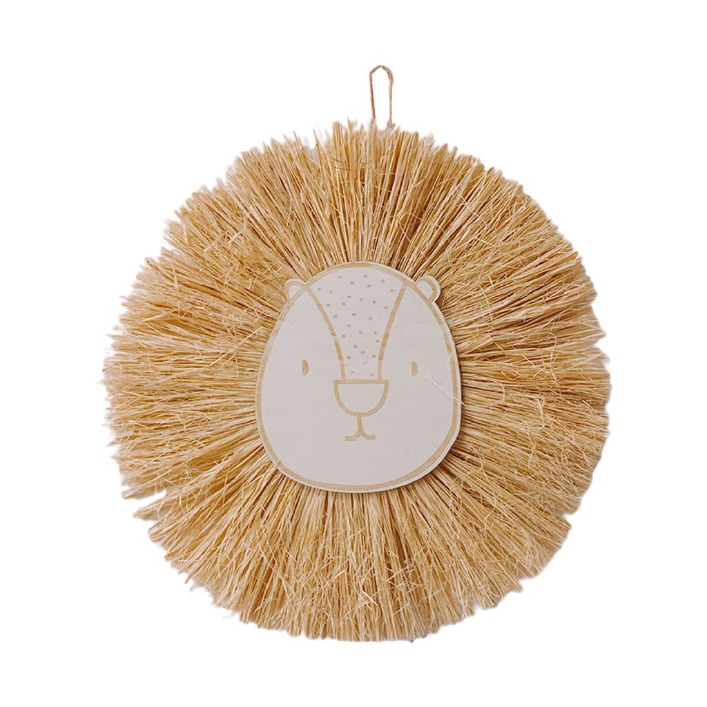 Pendentif mural en paille pour réchauffer un mur blanc avec tête animal bois