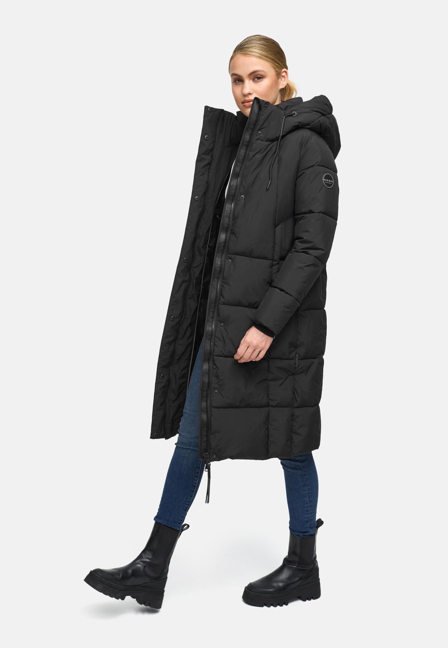 MARIKOO Damen Langer Wintermantel warmer Steppmantel mit abnehmbarer Kapuze und magnetischen Details Chumanii XVI XS-6XL