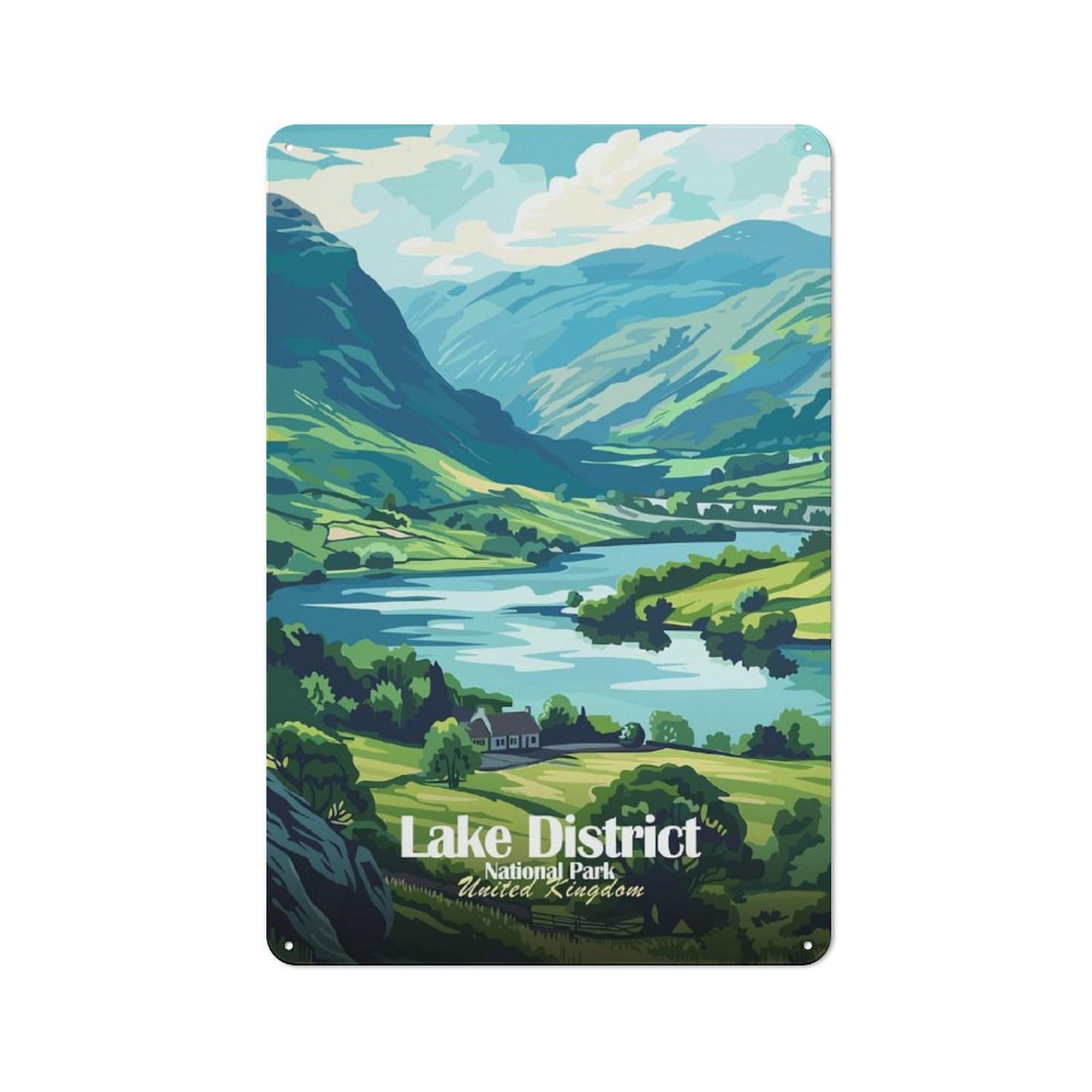Garage Style Decorative Metal Plaque 30x20cm Featuring Lake District National Park Illustration, Garage Wall Decor for Garage, Workshop, Shed Or Utility Room