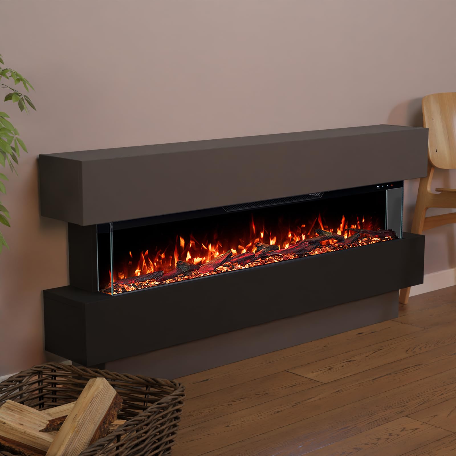 GLOW FIRE Kominek elektryczny Cobalt 50 z realistycznym ogniem LED 3D – stojący kominek elektryczny z ogrzewaniem i ogniem kominkowym, sterowanie aplikacją, efekt trzaskania i timer, maks. 1800 W, 149