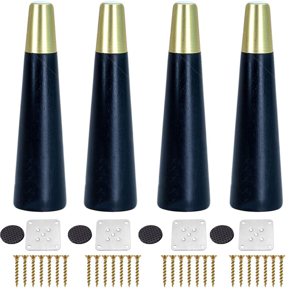 ストレート・テーパー・ファニチャー・フィート モダンなスタイルの木製ソファフィート4本、無垢材家具の交換用脚、テーパードサポートフィ