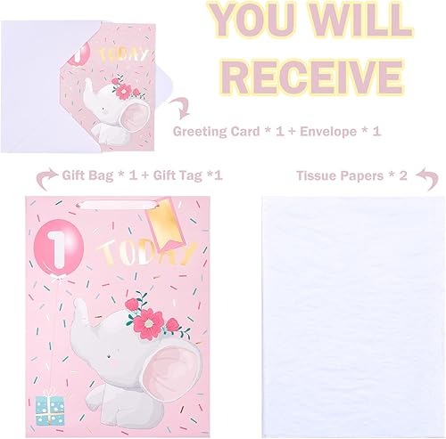 Miniatura 3 de WRAPAHOLIC Bolsa de regalo extra grande de 16 pulgadas con tarjeta y papel de seda, adorable diseño de elefante para bebé, baby shower, fiesta