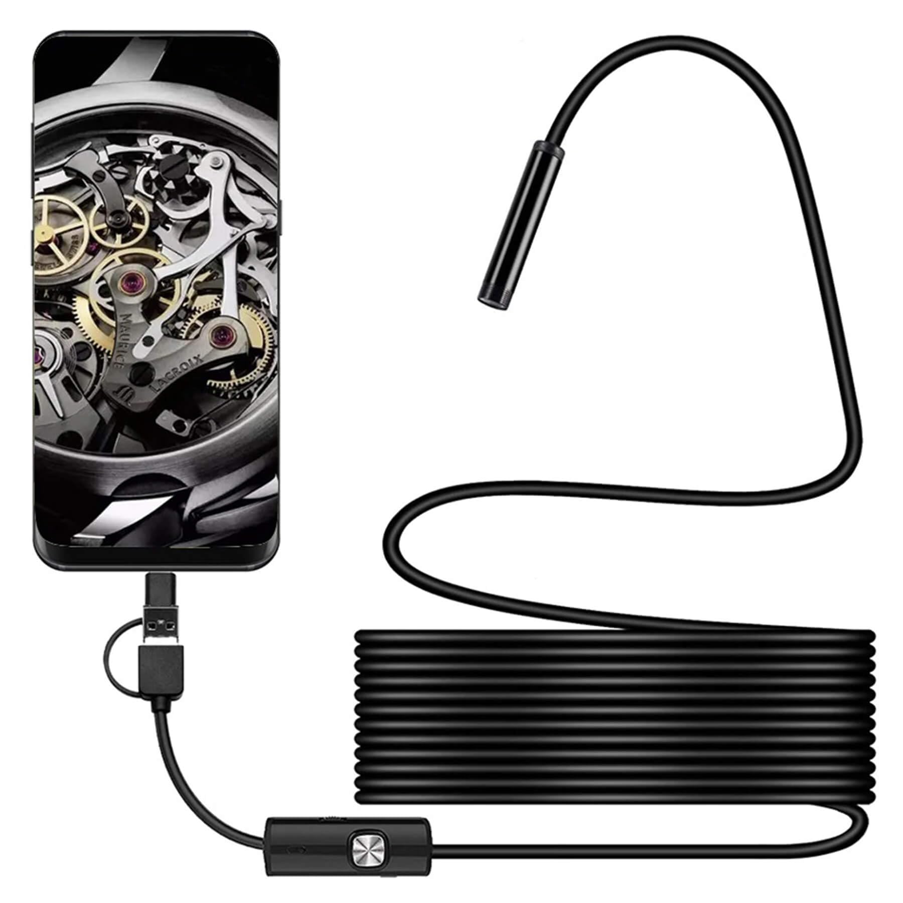 Retoo Endoscopio Telecamera per Smartphone Endoscopio con 8 LED 7,9 mm IP67 Sonda Impermeabile Cavo Semirigido Interfaccia 3 in 1 Compatibile con OTG Android Cellulare