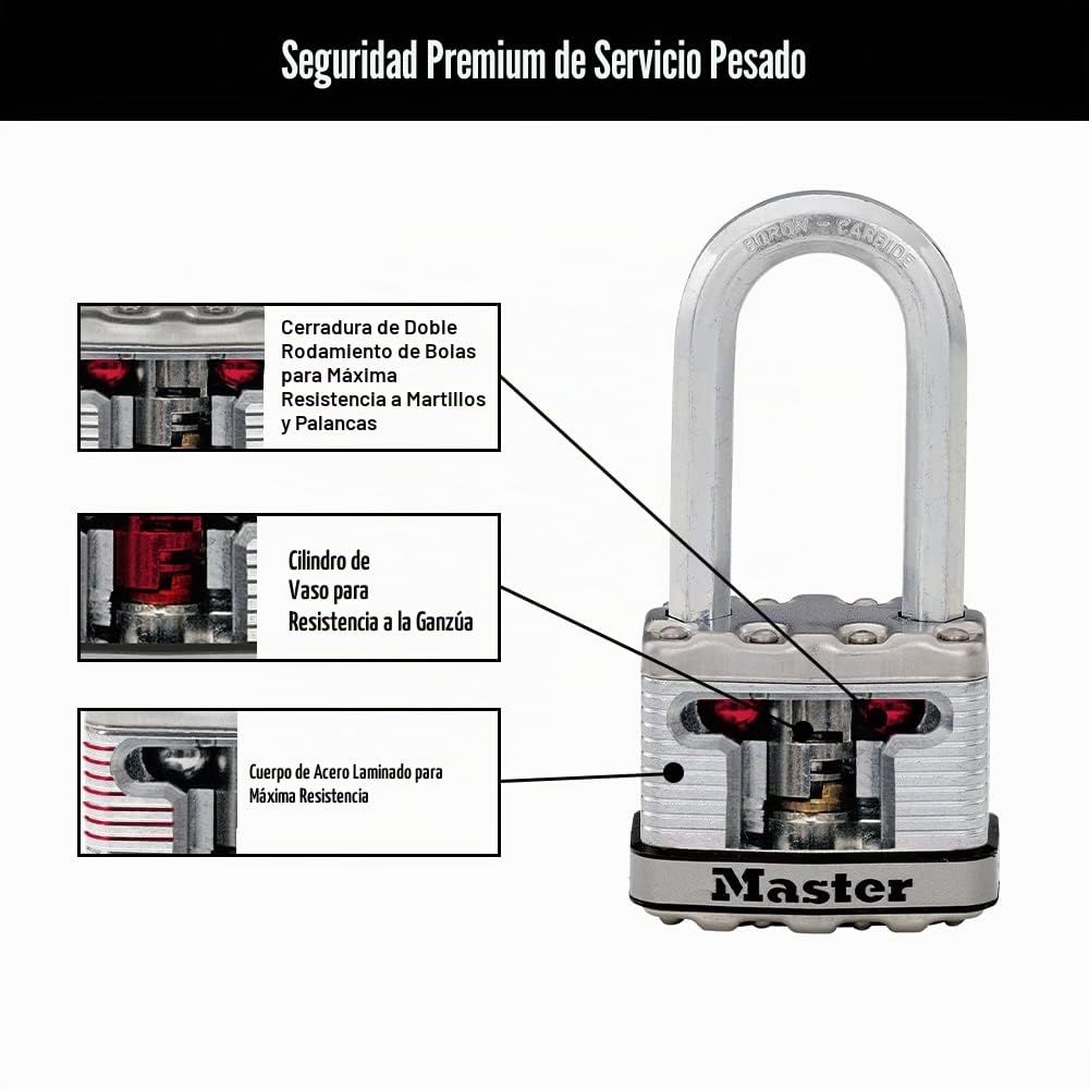 Master Lock M5XTRILH Magnum Candado resistente para exteriores con llave, paquete de 3 llaves iguales