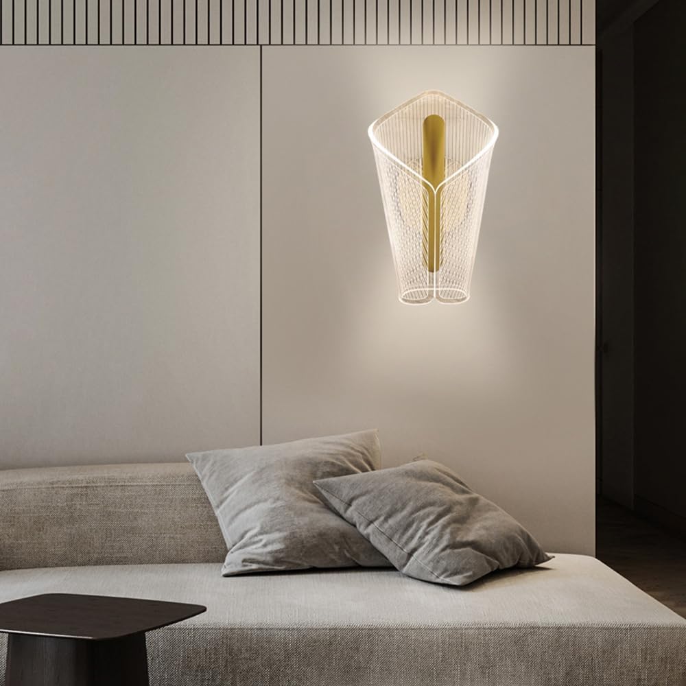 Apliques de Interior, Luz de Pared acrílica LED Dorada, Aplique Interior cableado for mesita Noche, Comedor, Pasillo, 10W