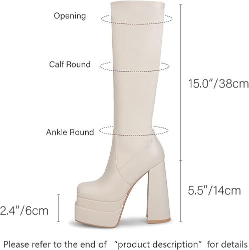 Miniatura 2 de WETKISS Botas altas hasta la rodilla con plataforma apilada para mujer botas gruesas de piel sintética negra punta cuadrada cremallera lateral botas