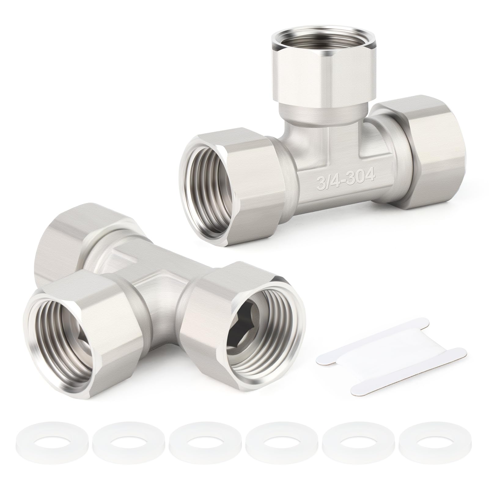 TAISHER 2 accesorios de tubería de acero inoxidable 304, conector FNPT de 3/4 x 3/4 pulgadas FNPT de 3 vías para sistemas de flujo de aire, propano, aceite, gas, gas